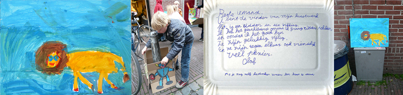 vondstenfabriek. Het Straatmuseum is een rondreizend museum dat kinderen uitnodigt schilderijen te maken waarin zij laten zien wat ze belangrijk vinden. De schilderijen worden vervolgens te vondeling gelegd op straat rondom de school. De vinder wordt via het etiket op het schilderij uitgenodigd het mee te nemen naar huis en een bijbehorende brief van het kind te lezen op het internet
